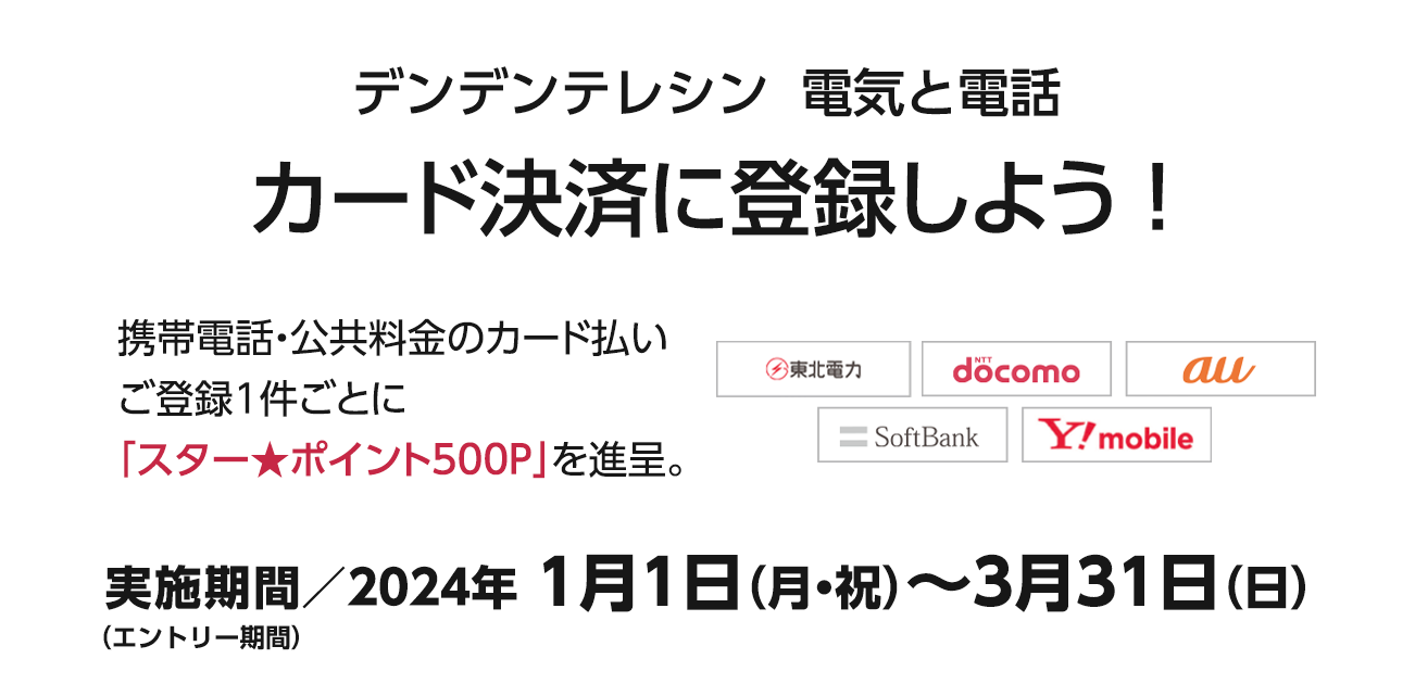 デンデンテレシン 電気と電話 カード決済に登録しよう！（2024/1/1〜12/31）