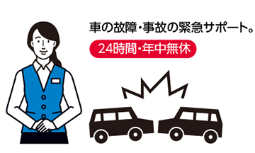 車の故障・事故の緊急サポート、24時間・年中無休