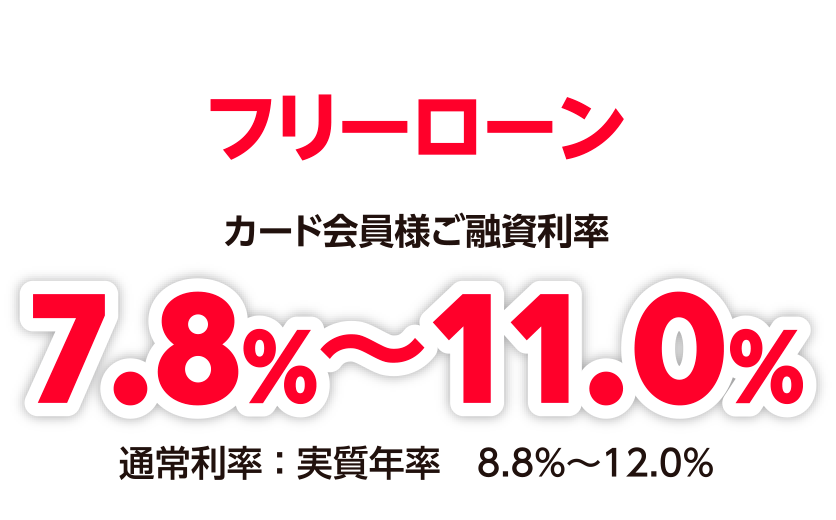 フリーローン　カード会員様ご融資利率 7.8％～11.0％